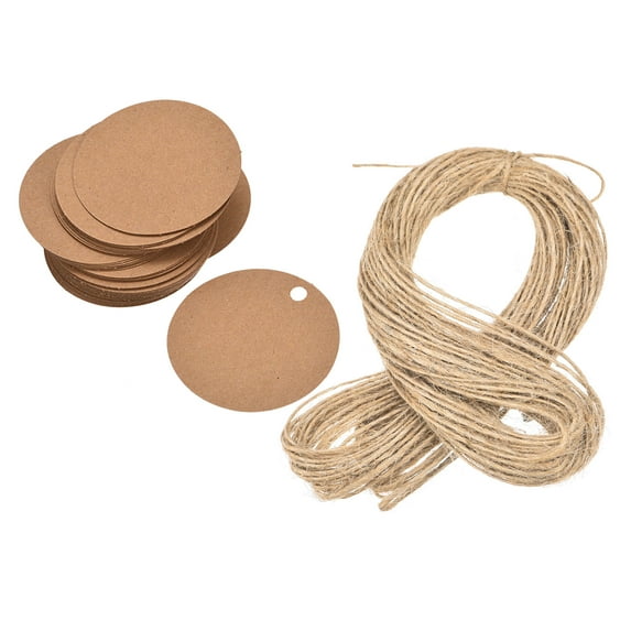 Uxcell Round Paper Gift Tags with Twine Rope khaki 40mm Length 65.6 Feet 100pcs