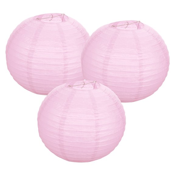 Uxcell Round Paper Lanterns, Decorative Hanging Lanterns Lamp Party Decorations for Birthday Wedding Home Light Pink 14 in