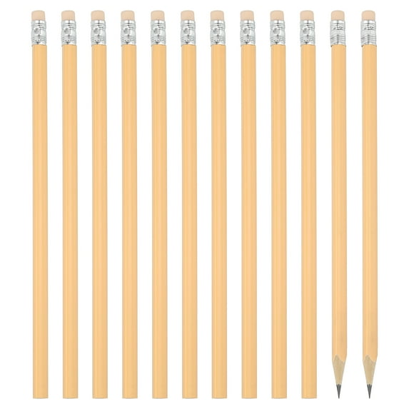 Uxcell Round Pencils, 12 Pack Triangle HB Graphite Pencil with Eraser, Orange