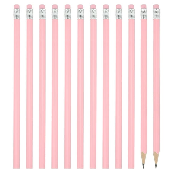 Uxcell Round Pencils, 12 Pack Triangle HB Graphite Pencil with Eraser, Pink
