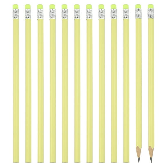 Uxcell Round Pencils, 12 Pack Triangle HB Graphite Pencil with Eraser, Yellow