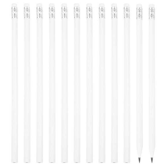 Uxcell Round Pencils, 12 Pcs Triangle HB Graphite Pencil with Eraser, White