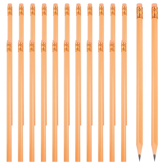 Uxcell Round Pencils, 24 Pcs Triangle HB Graphite Pencil with Eraser, Orange