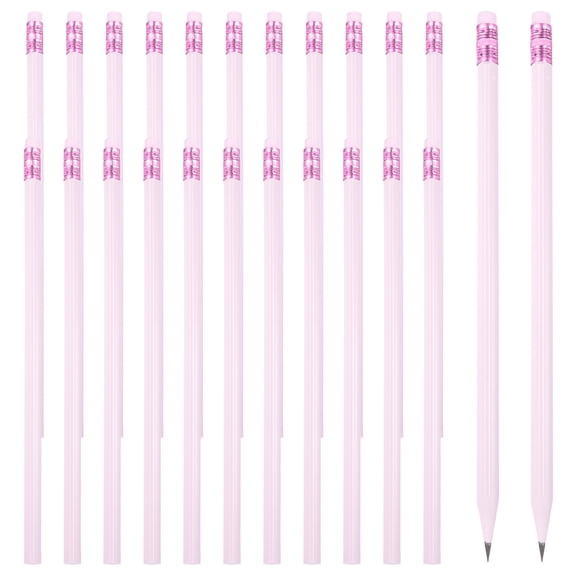 Uxcell Round Pencils, 24 Pcs Triangle HB Graphite Pencil with Eraser, Purple