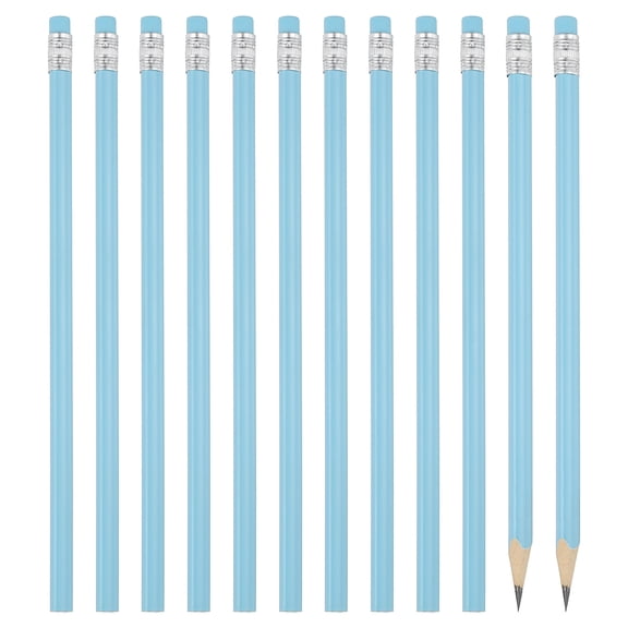 Uxcell Round Pencils, 36 Pack Triangle HB Graphite Pencil with Eraser, Blue