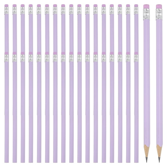 Uxcell Round Pencils, 36 Pack Triangle HB Graphite Pencil with Eraser, Purple