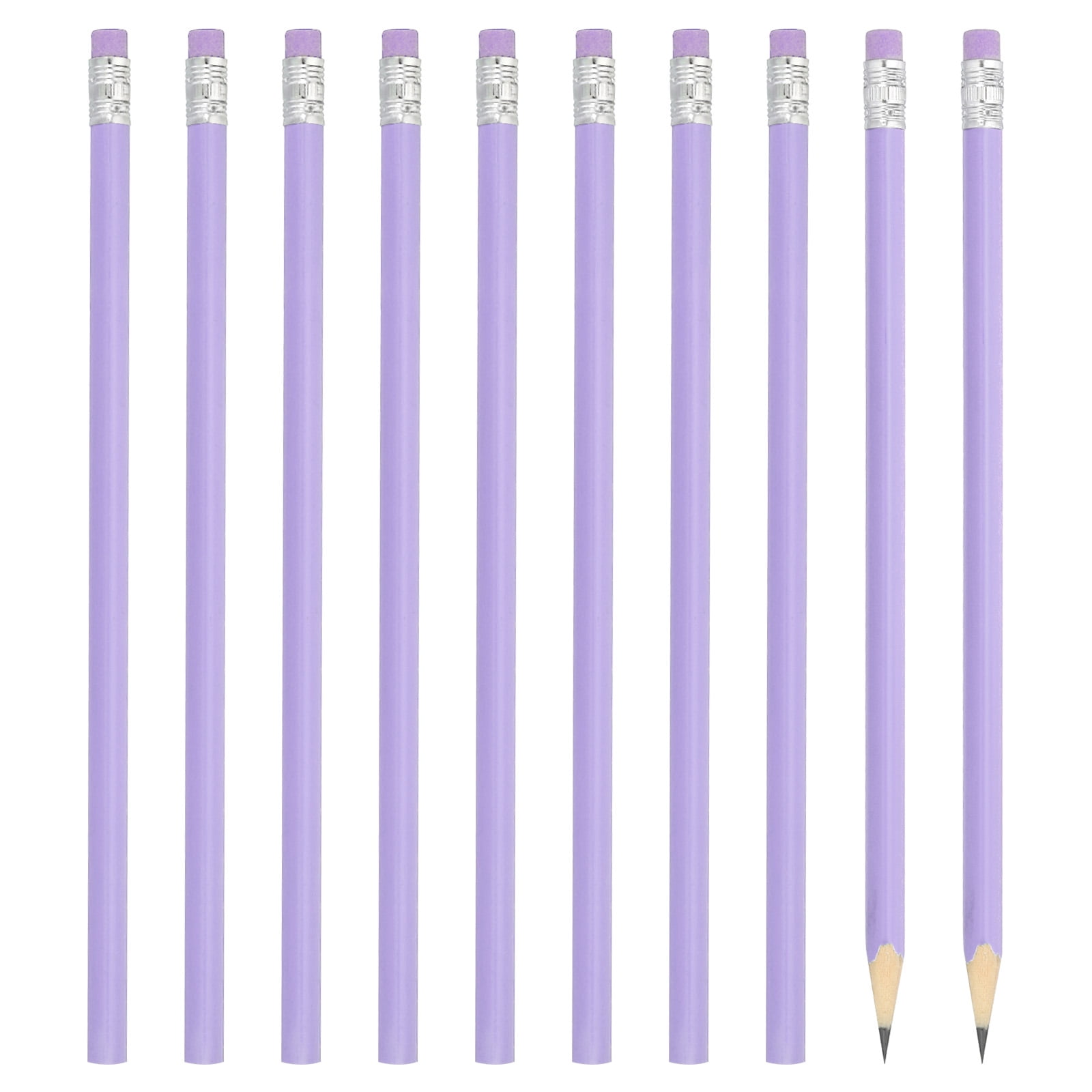 Uxcell Round Pencils, 48 Pack HB Graphite Pencils with Eraser Wood Pencils Cute Pencil for Classroom, Purple