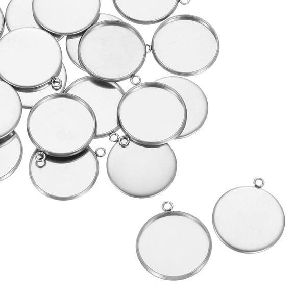 Uxcell Round Pendant Blank Tray, 20Pcs 18mm - Stainless Steel Cabochons Setting Blank Base for DIY Crafting and Jewelry Making (Silver)