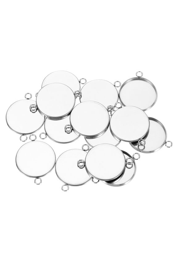 Round Pendant Blank Tray, 20Pcs 20mm - Stainless Steel Cabochons Setting Blank Connector Base (Silver)