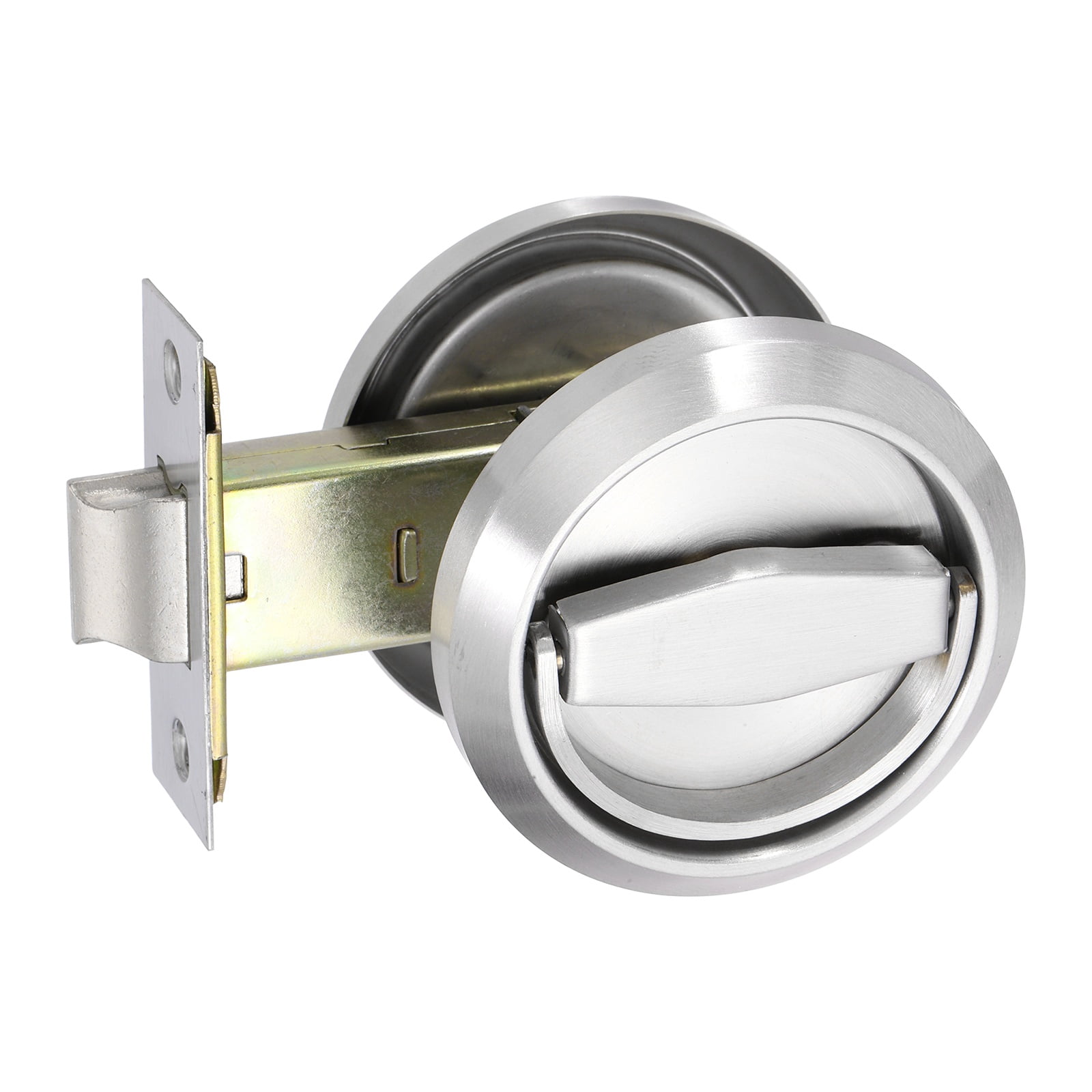 Uxcell Round Recessed Door Lock, (Lock Length 3.46 Inch, Silver) (1 Set), Recessed Door Knob, Suit for - Bedrooms/Kitchens/Bathrooms