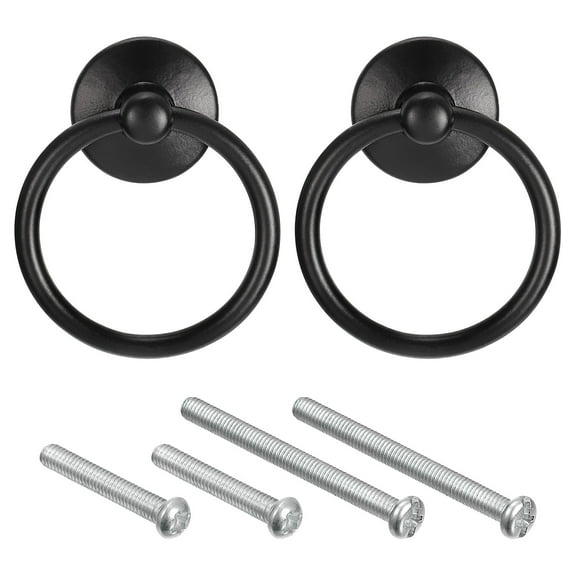 Uxcell Round Ring Pulls, 2Pcs Drawers Knobs Black Circle Drawer Handles Single Hole for Dresser Cupboard Wardrobe
