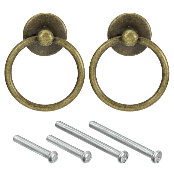 Uxcell Round Ring Pulls, 2Pcs Drawers Knobs Bronze Circle Drawer Handles Single Hole for Dresser Cupboard Wardrobe