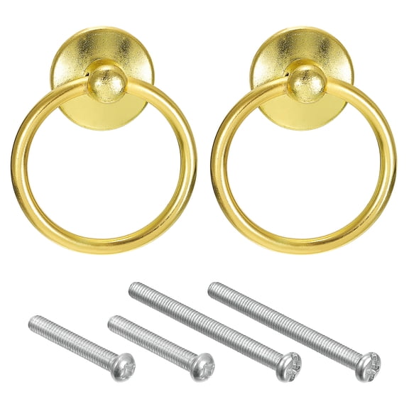 Uxcell Round Ring Pulls, 2Pcs Drawers Knobs Gold Circle Drawer Handles Single Hole for Dresser Cupboard Wardrobe