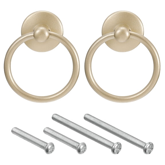 Uxcell Round Ring Pulls, 2Pcs Drawers Knobs Yellow Circle Drawer Handles Single Hole for Dresser Cupboard Wardrobe