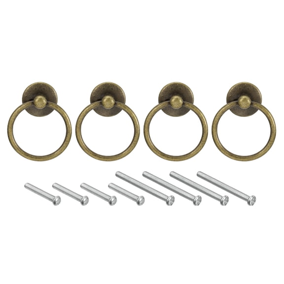 Uxcell Round Ring Pulls, 4Pcs Drawers Knobs Bronze Circle Drawer Handles Single Hole for Dresser Cupboard Wardrobe