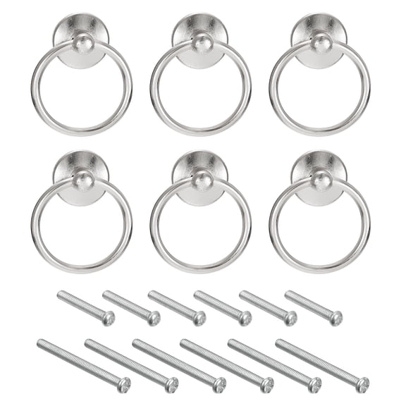 Uxcell Round Ring Pulls, 6Pcs Drawers Knobs Silver Circle Drawer Handles Single Hole for Dresser Cupboard Wardrobe