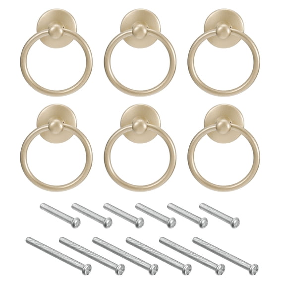 Uxcell Round Ring Pulls, 6Pcs Drawers Knobs Yellow Circle Drawer Handles Single Hole for Dresser Cupboard Wardrobe