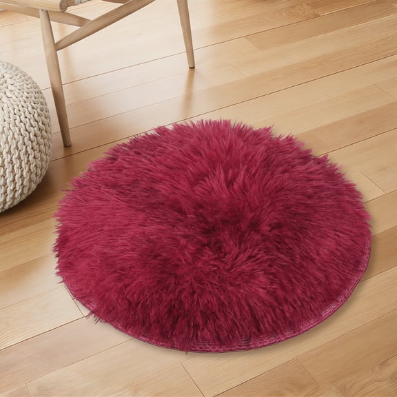 Uxcell Round Rugs for Bedroom, 1.2 ft Circle Area Rug, Soft Small Non Slip Round Fluffy Carpet for Living Room, Rouge Red