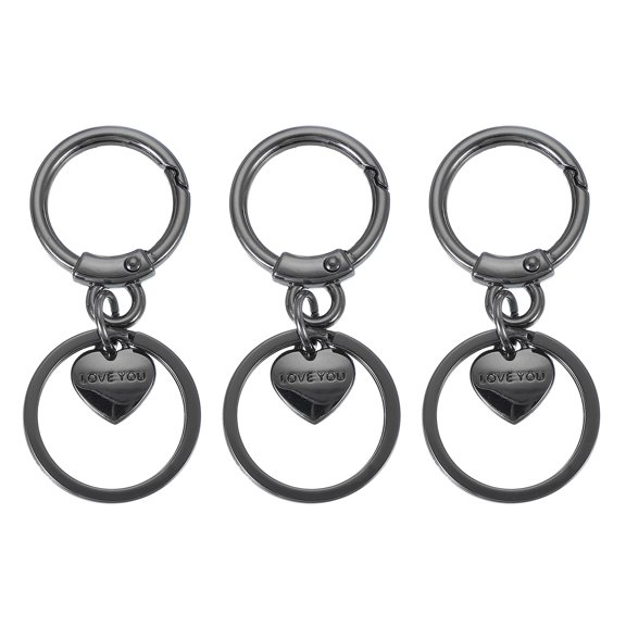 Uxcell Round Spring Snap Hooks, Swivel Ring Clip Keychain Zinc Alloy Trigger O Rings Buckle with Heart Pendants Black