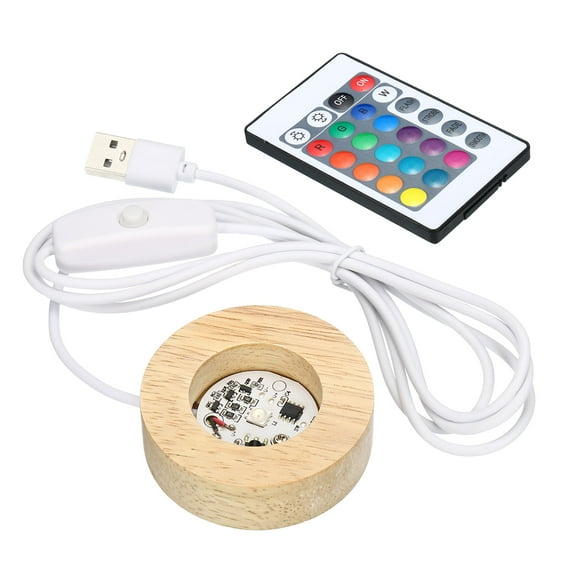 Uxcell Round Wooden 2.36" Multicolor Display Base Stand LED Light with Remote Control