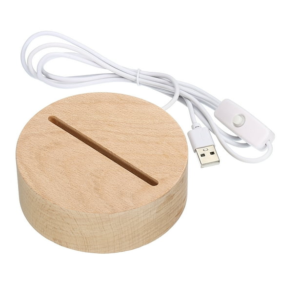 Uxcell Round Wooden 3.94" Dia Warm White Light Display Base Stand LED Light Wood