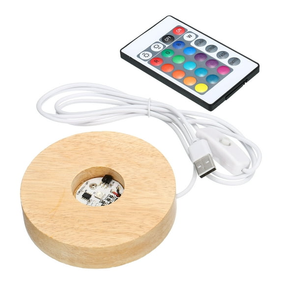 Uxcell Round Wooden 3.94" Multicolor Display Base Stand LED Light with Remote Control