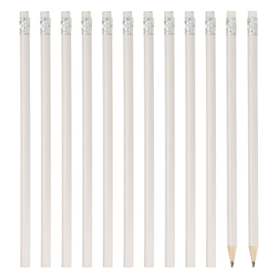 Uxcell Round Wooden Pencils Bulk, 12 Pack HB Graphite Pencils with Eraser for Office Supplies, Engineering Marking Writing Art Drawing Supplies, White