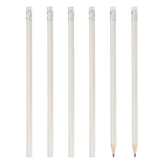 Uxcell Round Wooden Pencils Bulk, 6 Pack HB Graphite Pencils with Eraser for Office Supplies, Engineering Marking Writing Art Drawing Supplies, White