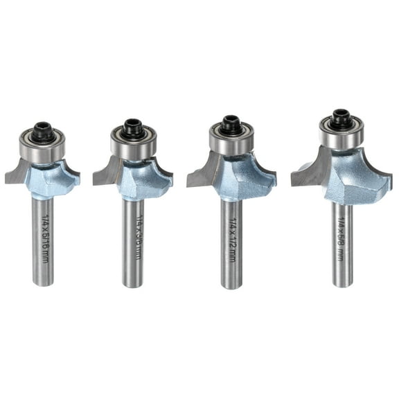 Uxcell Roundover Router Bit Set, 1/4 Shank 3/16" 5/32" 1/4" 5/16" Radius Light Blue