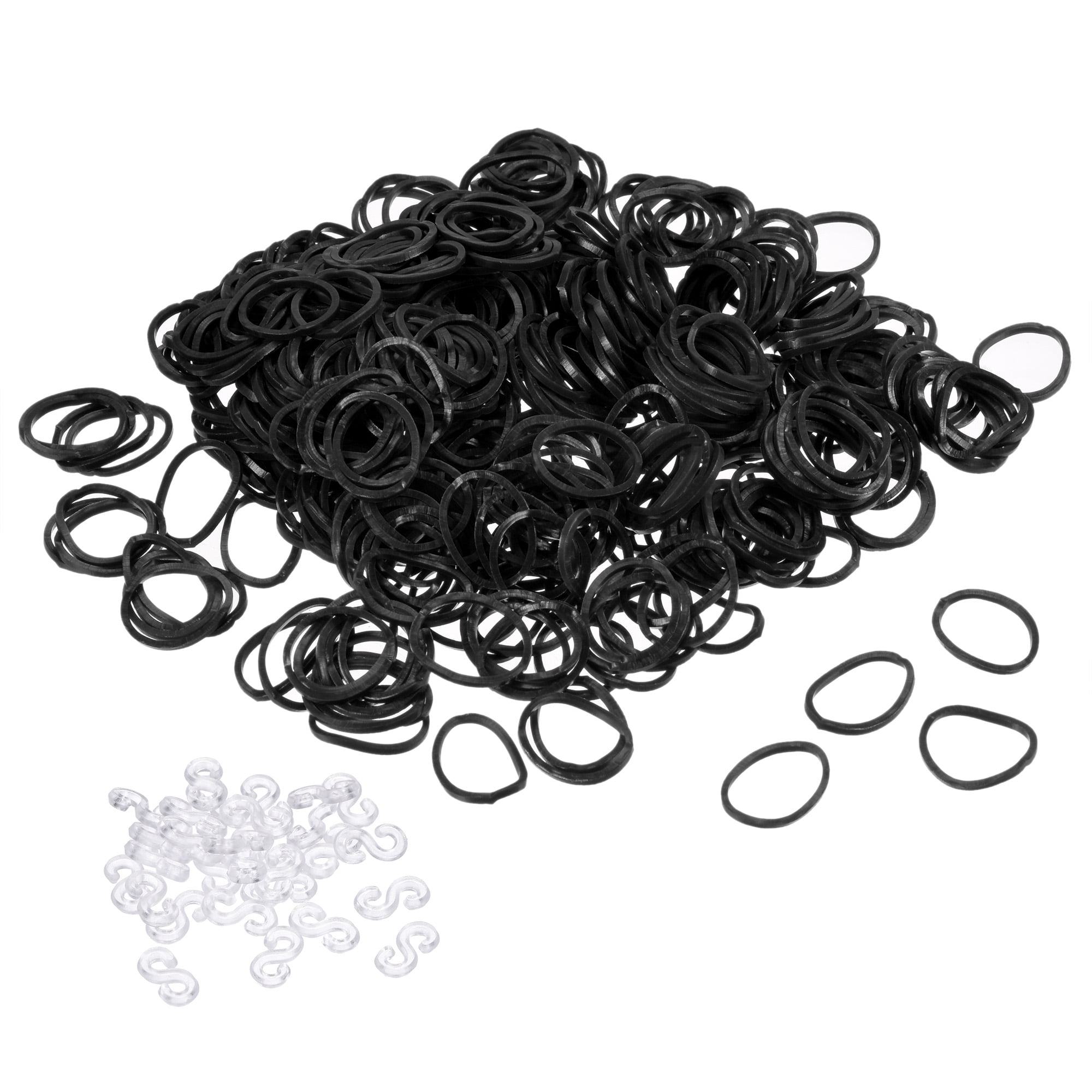 Uxcell Rubber Band Black Stretchable Rubber Elastic Band 0.5inch Dia with  S-Clips for Home Office, Pack of 600