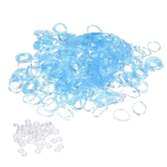 Uxcell Rubber Band Light Blue Stretchable Rubber Elastic Band 0.55inch Dia with S-Clips for Home Office, 600 Pack