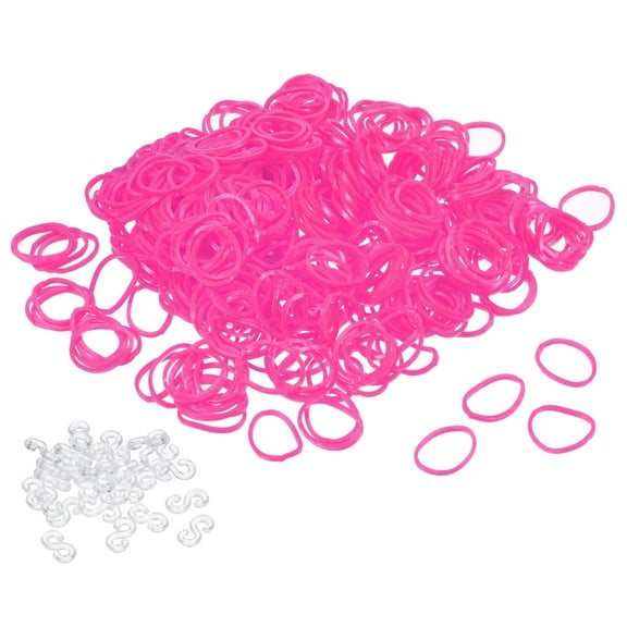 Uxcell Rubber Band Pink Stretchable Rubber Elastic Band 0.5inch Dia with S-Clips for Home Office, Pack of 600