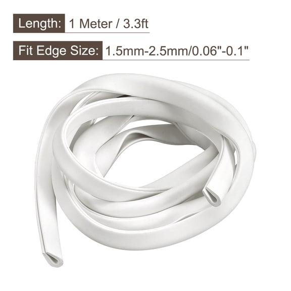 Uxcell Rubber Edge Trim U Channel Edge Trim Guard Seal Strip Edge Protector Fit for 1.5-2.5mm Edge 1/2 Meters Length White