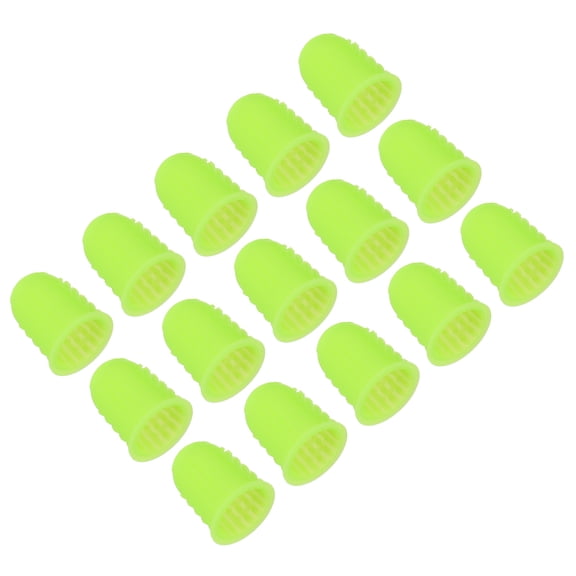 Uxcell Rubber Finger Tips, 15 Pack Silicone Thumb Fingertip Protector Finger Cots Covers Guard Pads Thimble Grips for Office Counting Sewing, Grass Green Small Size