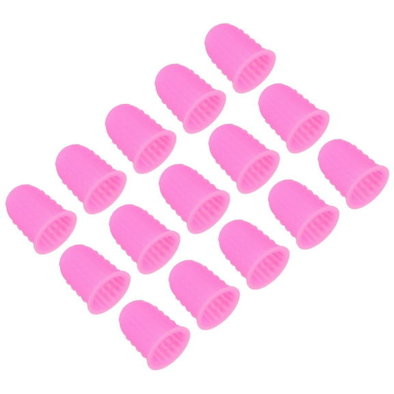 Uxcell Rubber Finger Tips, 15 Pack Silicone Thumb Fingertip Protector Finger Cots Covers Guard Pads Thimble Grips for Office Counting Sewing, Pink Small Size
