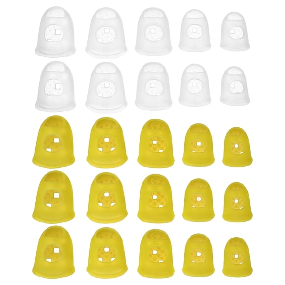 Uxcell Rubber Finger Tips Office 5 Sizes, 40 Pcs Guitar Fingertip Protector Silicone Thimbles for Hand Sewing Paper Sorting Money Counting Guitar Playing, Semi-Transparent/Yellow