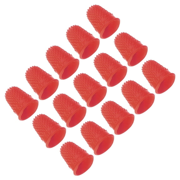 Uxcell Rubber Finger Tips, Pack Silicone Thumb Fingertip Protector Finger Cots Covers Guard Pads Thimble Grips for Office, Red 15pcs XS Size