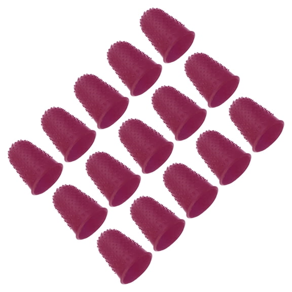 Uxcell Rubber Finger Tips, Pack Silicone Thumb Fingertip Protector Finger Cots Covers Guard Pads Thimble Grips for Office, Rose Red 15pcs XL Size