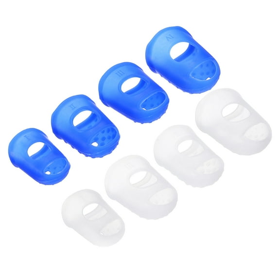Uxcell Rubber Finger Tips Silicone Thumb Fingertip Protector Thimble for Guitar Playing Clear, Blue 4 Size 16 Pack