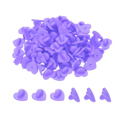 Uxcell Rubber Pin Backs Heart Shape Lapel Pin Backing Brooch Holder Decorative Accessories Purple 100 Pack