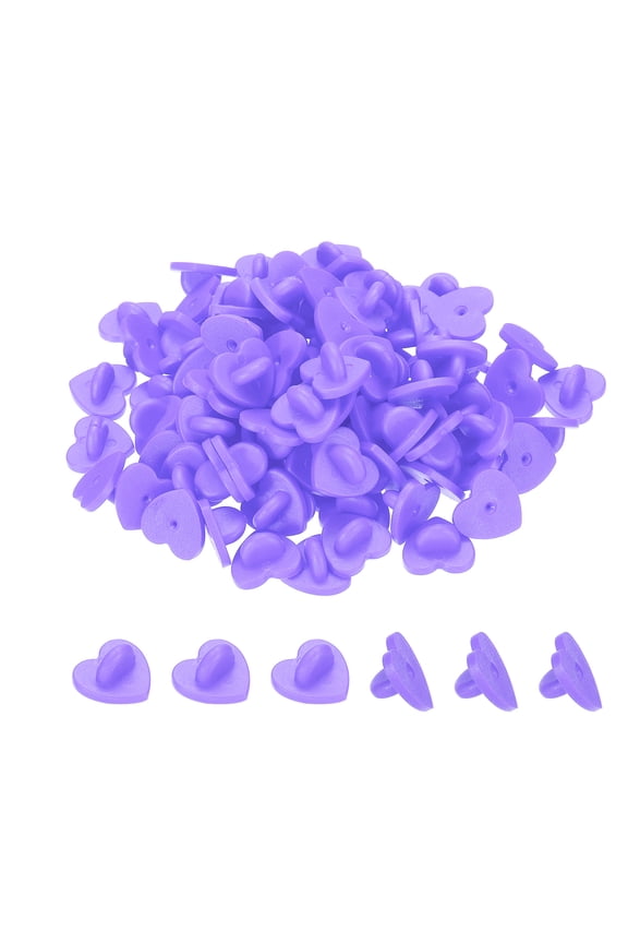 Rubber Pin Backs Heart Shape Lapel Pin Backing Brooch Holder Decorative Accessories Purple 100 Pack