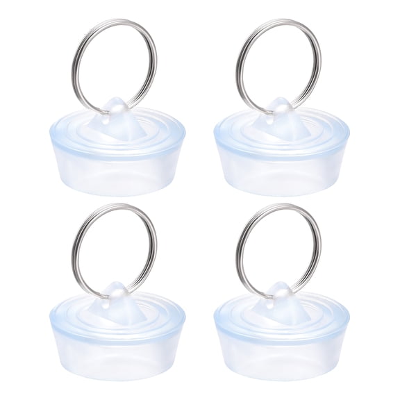 Uxcell Rubber Sink Plug, Clear Drain Stopper Fit 1-1/8" to 1-1/4" Drain with Hanging Ring for Bathtub Kitchen 4 Pack