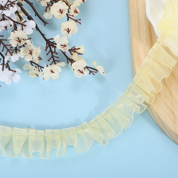 Uxcell Ruffle Lace Ribbon Trim Pleated Lace Fabric Trim 11 Yard Light Yellow