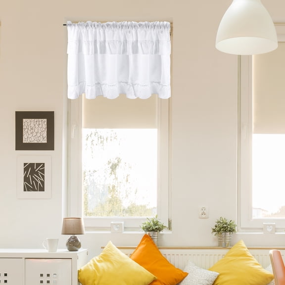 Uxcell Ruffle Valance Curtain, 17.7" W x 57" L Pleated Kitchen Valance Rustic Window Treatment Half Light Filtering Rod Pocket Valances for Bathroom Bedroom Living Room, 1 Panel, White