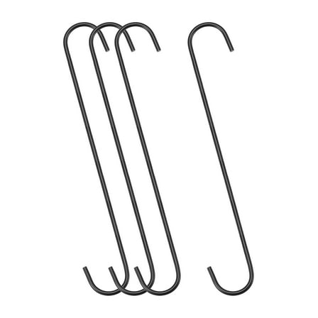 Uxcell S Hanging Hooks, 12inch/300mm Extra Long Carbon Steel Hanger, Black, 4Pack