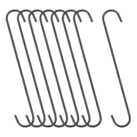 Uxcell S Hanging Hooks, 12inch/300mm Extra Long Carbon Steel Hanger, Black, 8Pack
