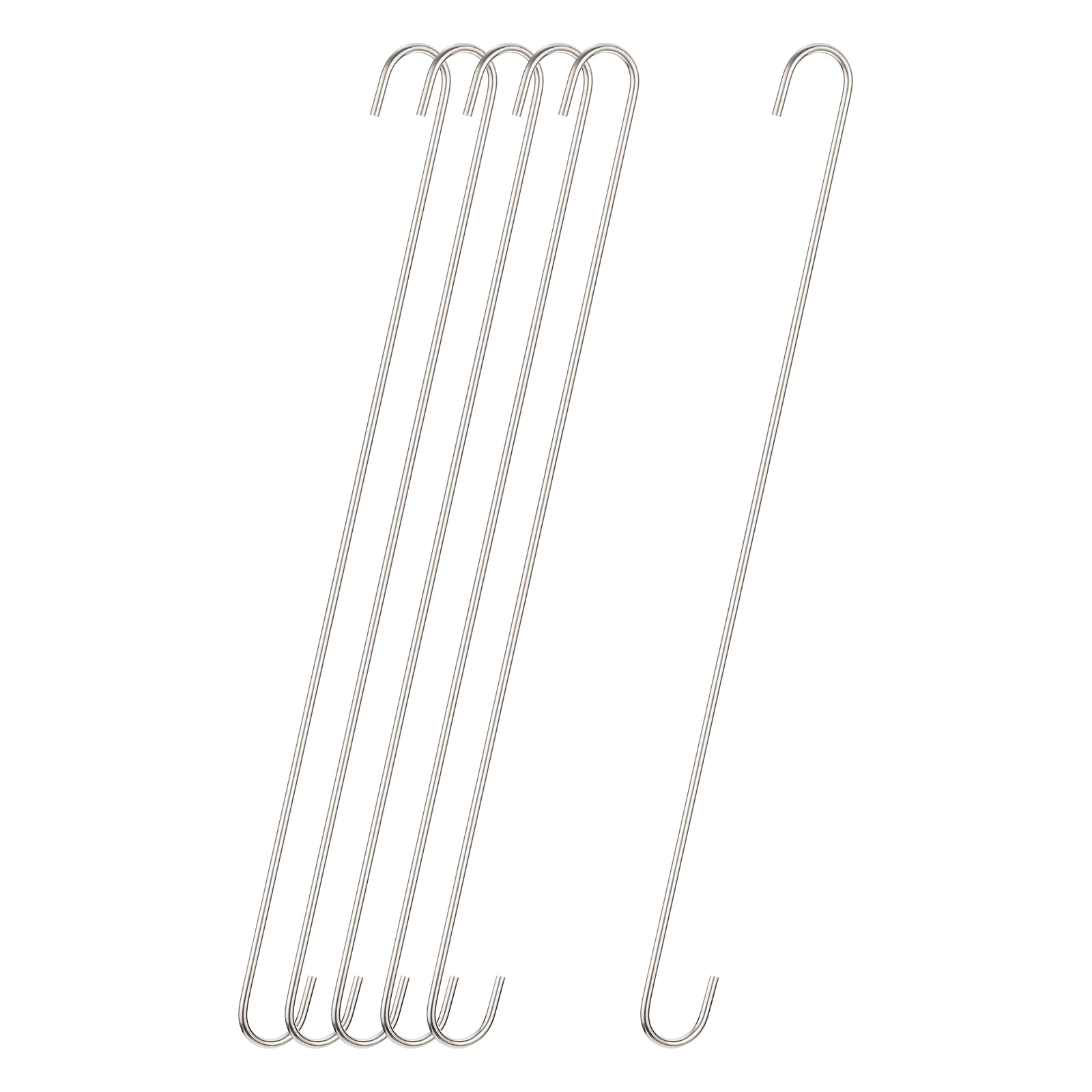 Uxcell S Hanging Hooks, 20inch(500mm) Extra Long Steel Hanger, Matt Silver,  6Pack