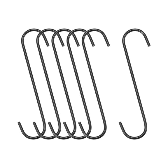 Uxcell S Hanging Hooks, 8inch/200mm Extra Long Carbon Steel Hanger, Black, 6Pack