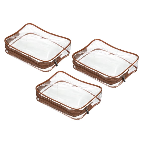 Uxcell S Size Clear Toiletry Bag Makeup Cosmetic Pouch with Zipper, Brown 3 Pack