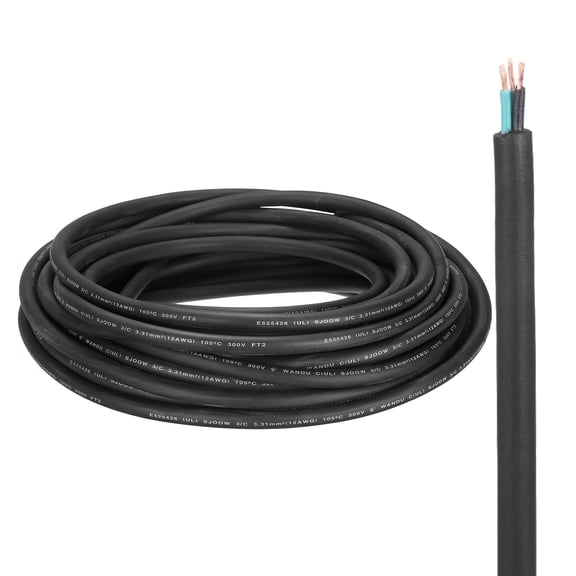 Uxcell SJOOW 12 Gauge 3 Conductor Electrical Wire, 10ft 12 AWG Automotive Wire, Portable Power Cable 300V for Generators, LED Lights, Battery Chargers, Flexible Extension Cord